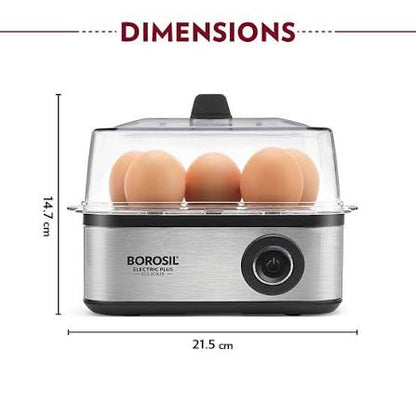 BOROSIL Electric Egg Boiler 360W | 7-Egg Automatic Egg Cooker with Auto Shut-Off | Soft, Medium & Hard Boiled Eggs | Stainless Steel